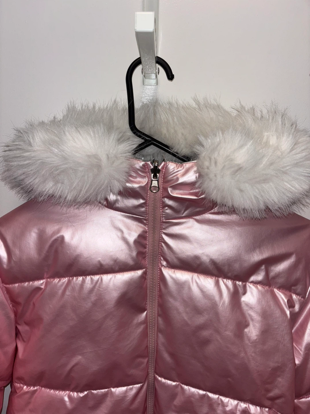 Girls Pink Puffer Jacket with Faux Fur Hood Size 11 Kids - photo 2