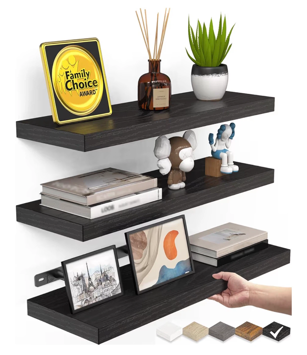 Set of 3 Black Floating Shelves - photo 4