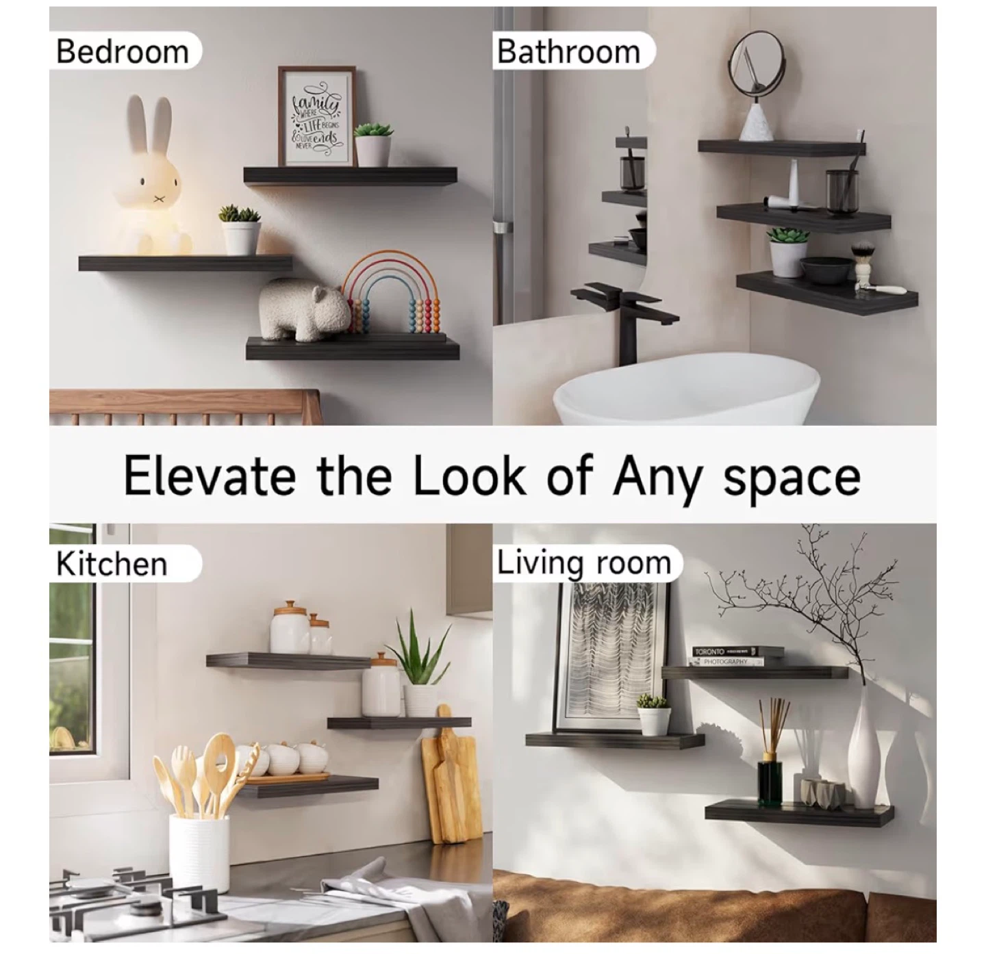 Set of 3 Black Floating Shelves - photo 3