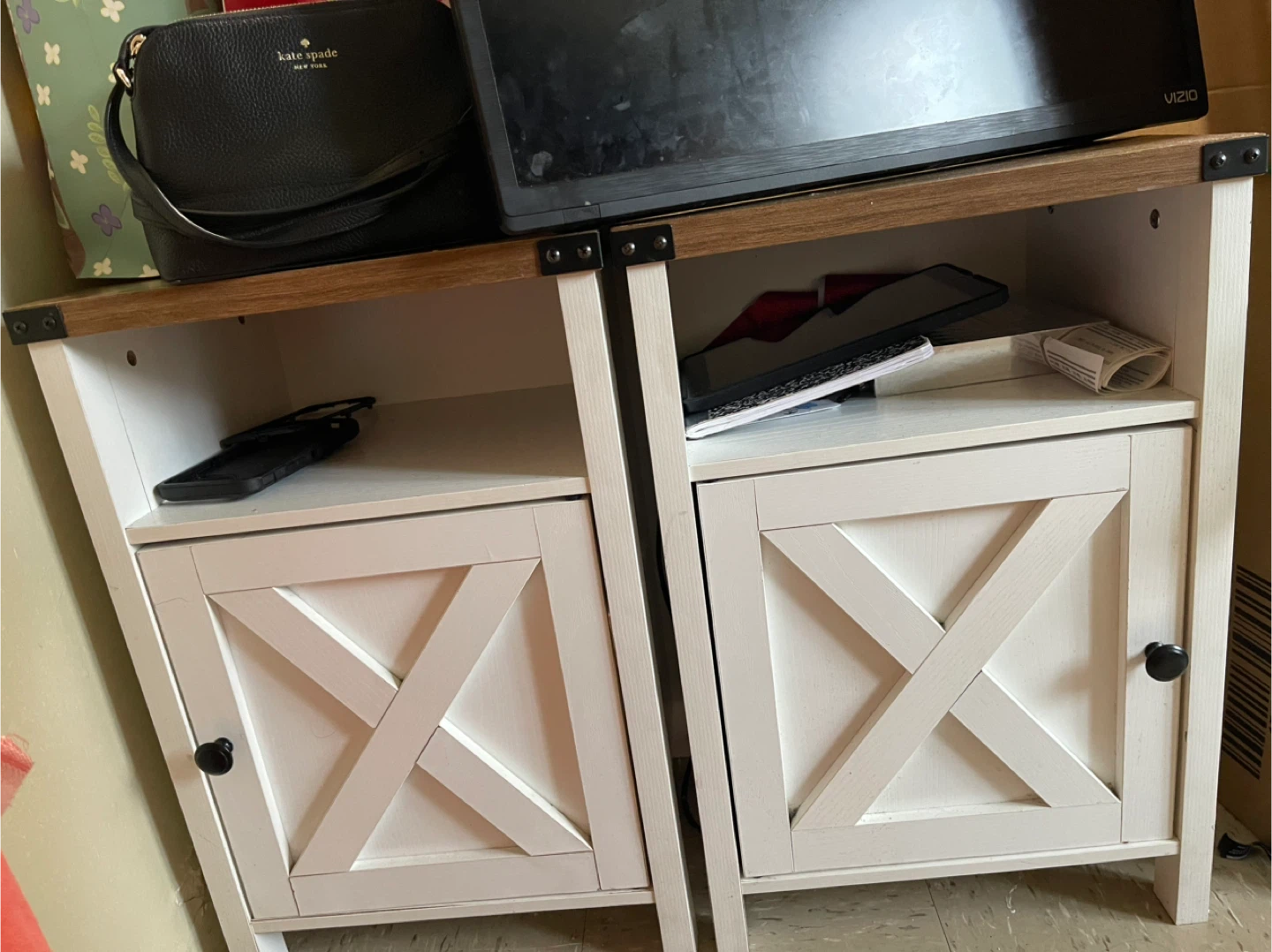 White Farmhouse Style Side Table / Cabinet - Set of 2 - photo 2