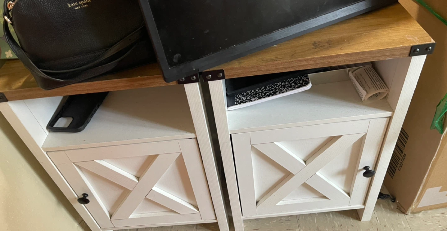 White Farmhouse Style Side Table / Cabinet - Set of 2