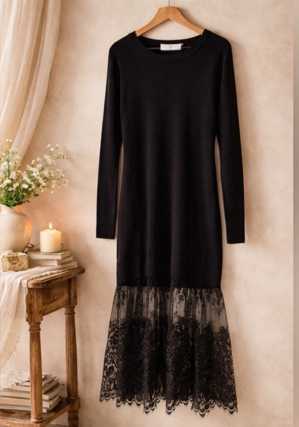 Black Sweater Dress with Lace hem 🏆