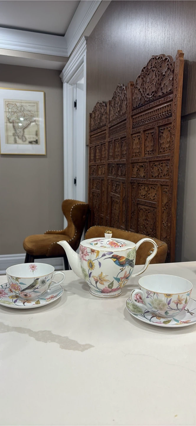 Whimsy Floral Bird Teapot and Cup Set
