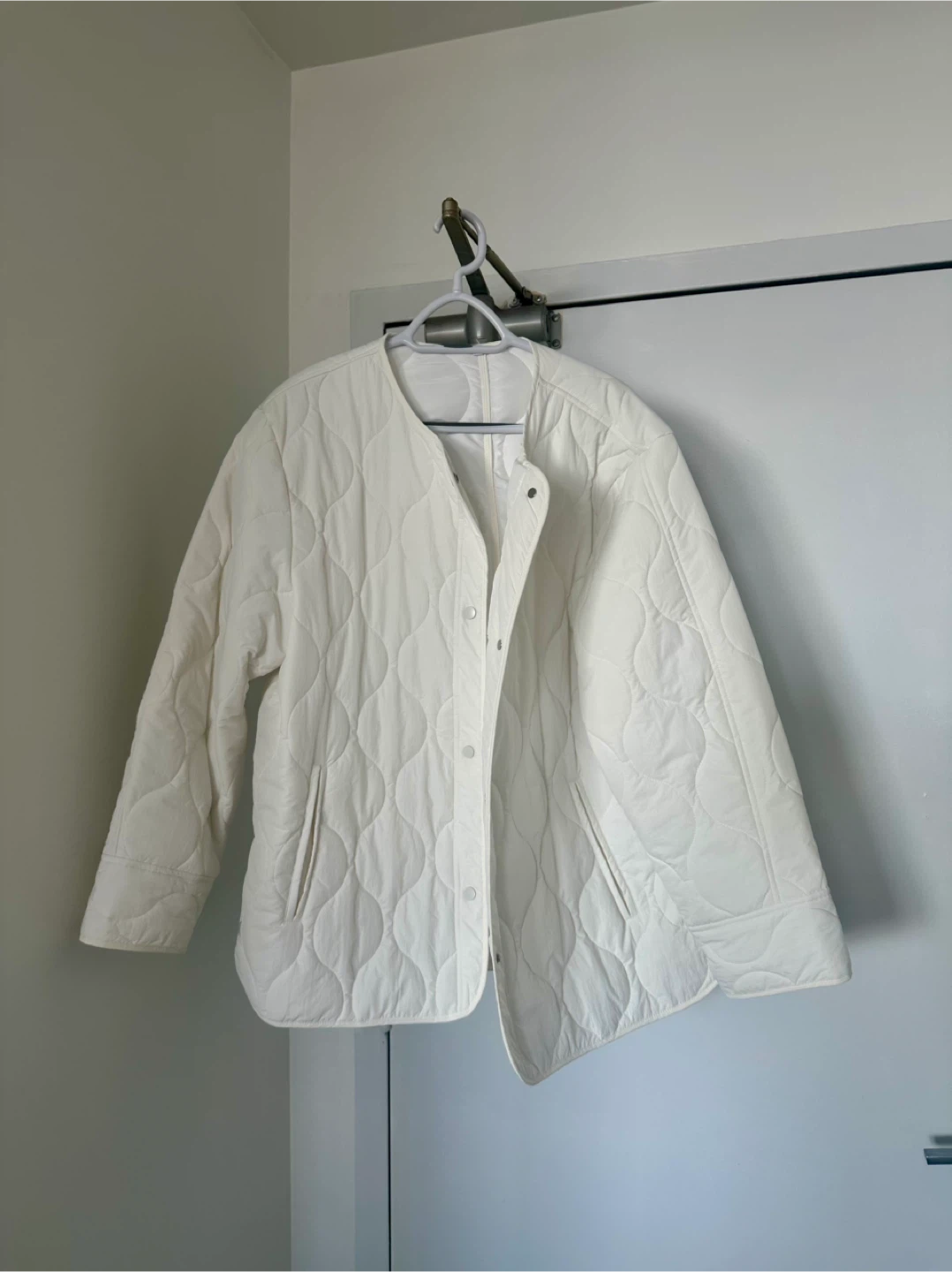 White Quilted Button-Up Jacket