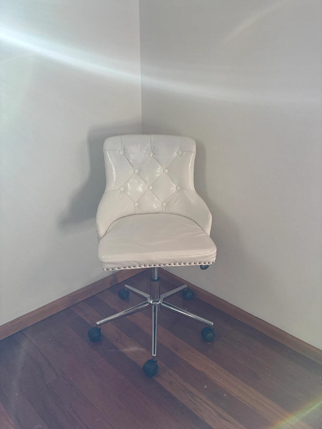 White Tufted Office Chair with Silver Studs