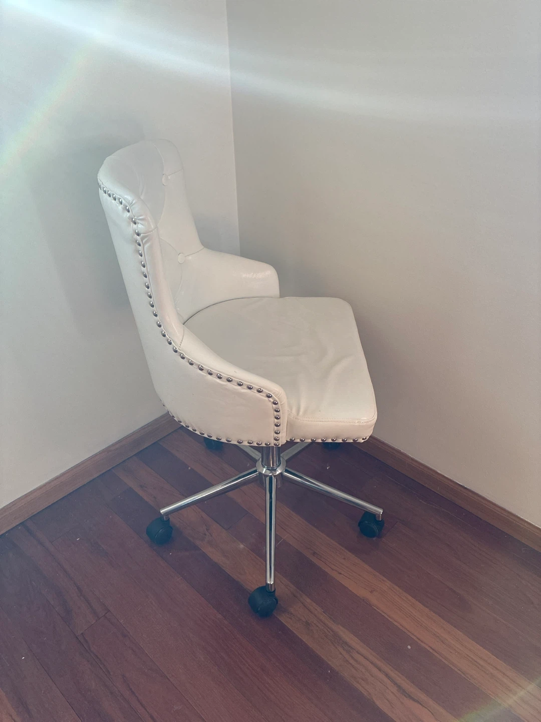 White Tufted Office Chair with Silver Studs - photo 2