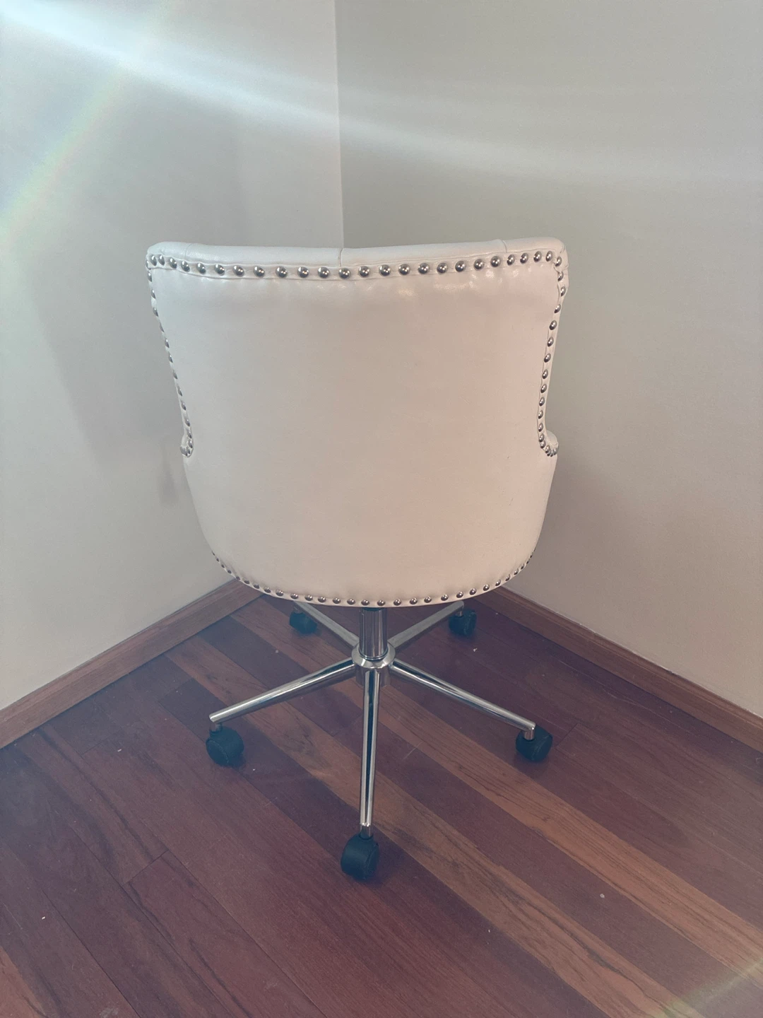 White Tufted Office Chair with Silver Studs - photo 3