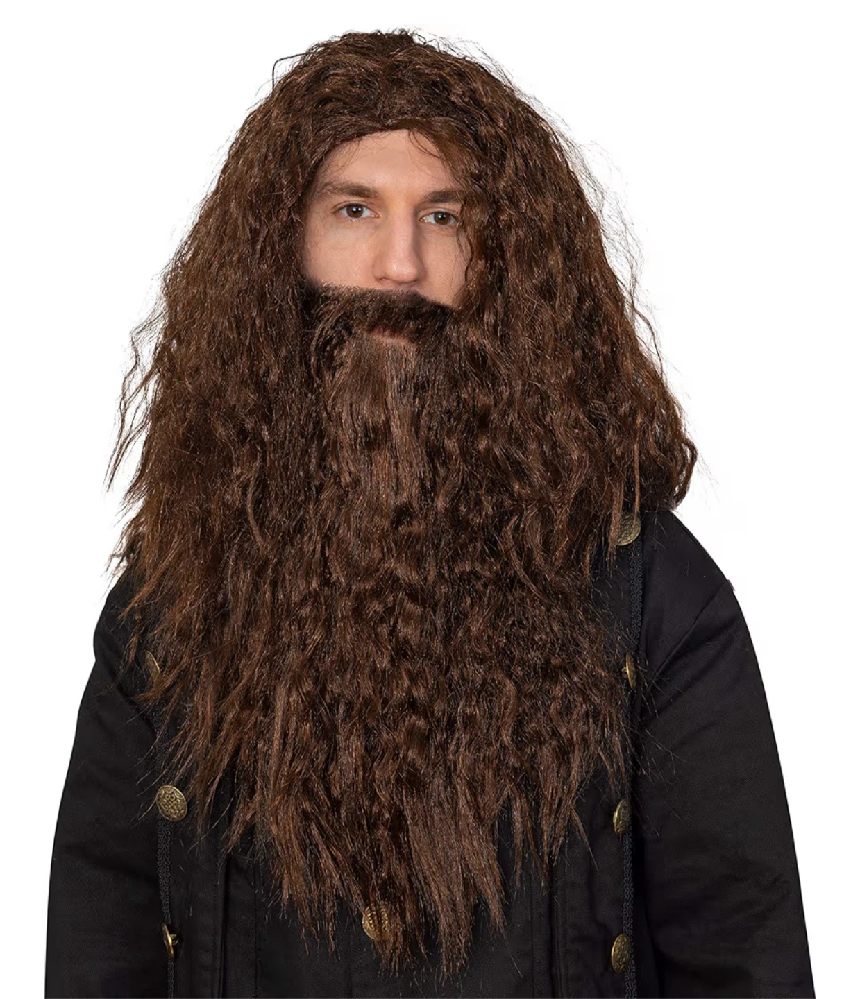 Skeleteen Brown Wig and Beard - Brown Wavy Biblical Costume