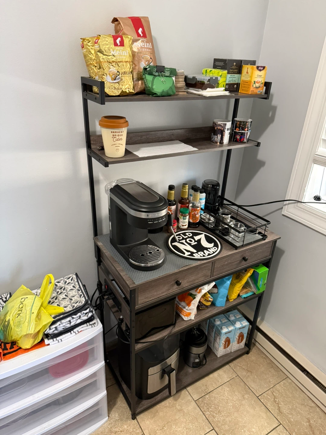 Rustic Wood Grain Baker's Rack with Power Outlets - photo 2