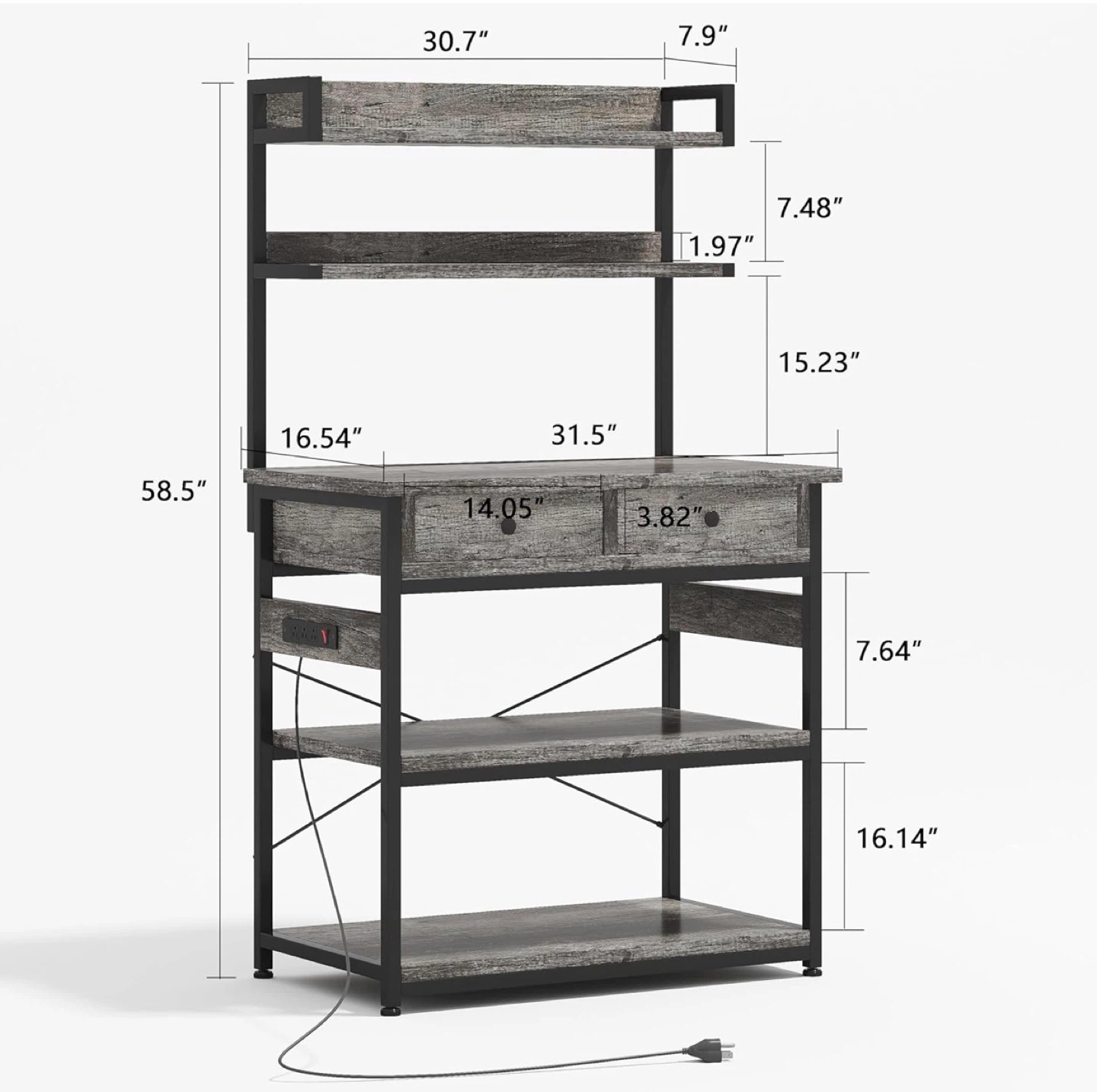 Rustic Wood Grain Baker's Rack with Power Outlets - photo 3