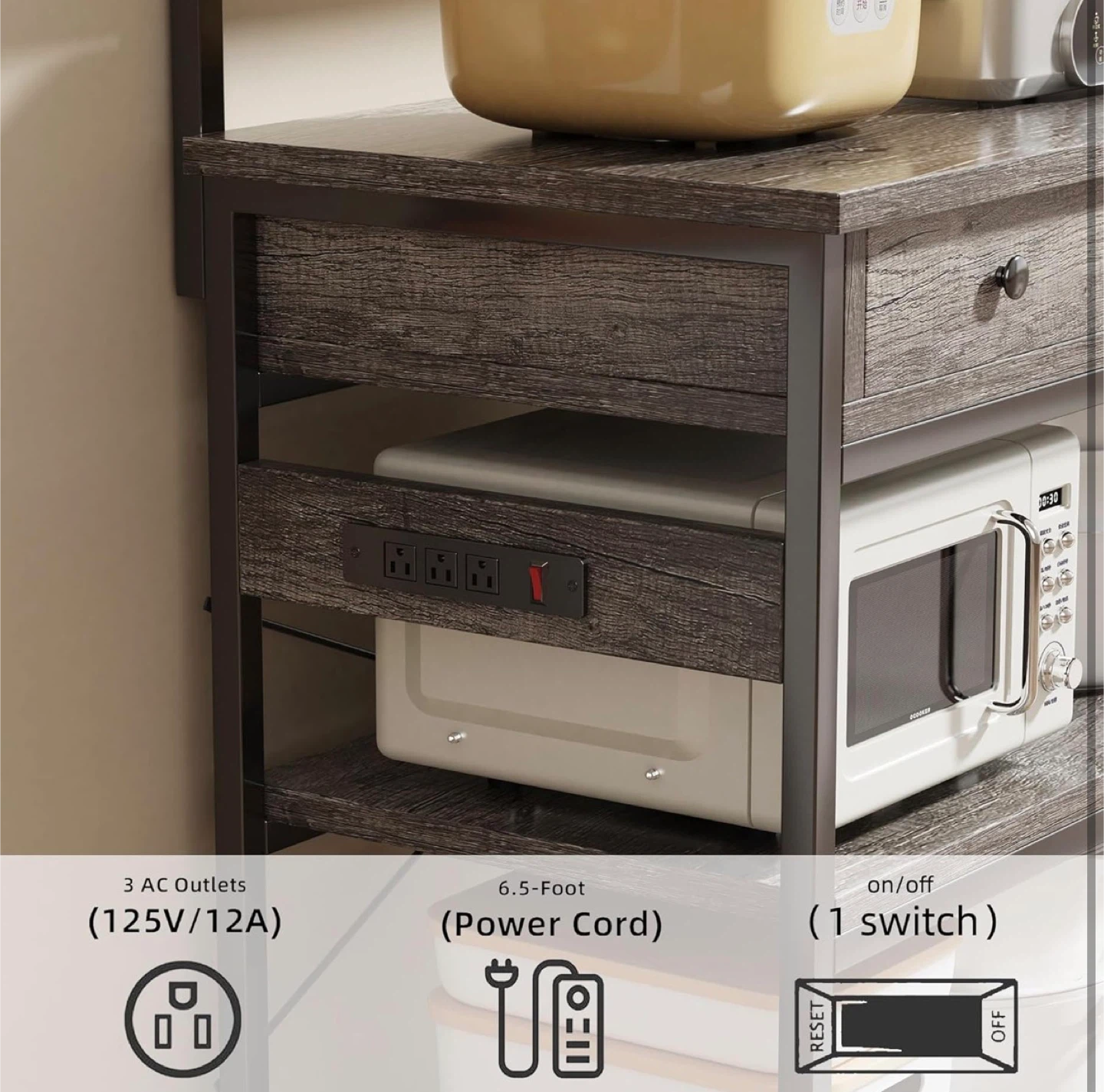 Rustic Wood Grain Baker's Rack with Power Outlets - photo 4