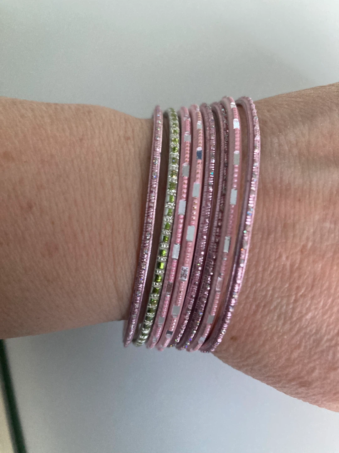 Set of 9 Pink and Silver Bangles - photo 4