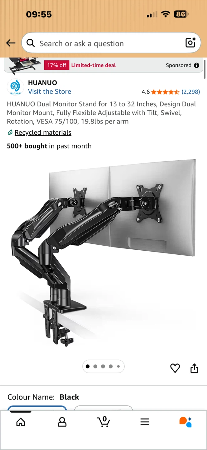 HUANUO Dual Monitor Mount Stand - Black - photo 3