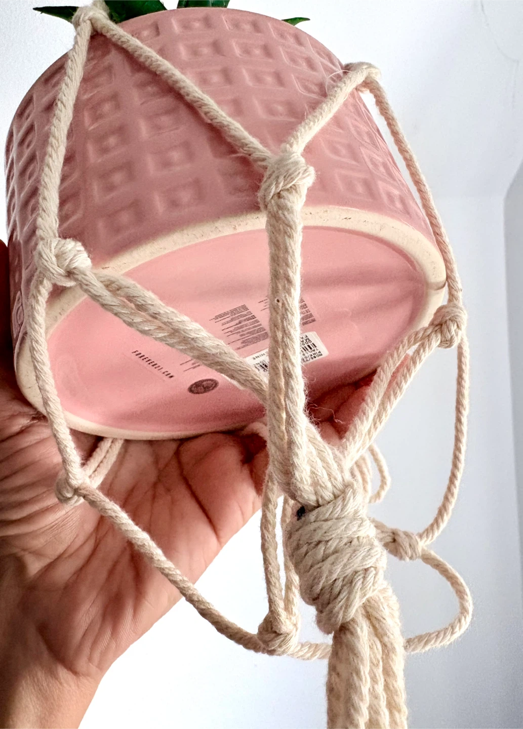 Pink ceramic macrame hanger with faux succulent 🏆 - photo 3