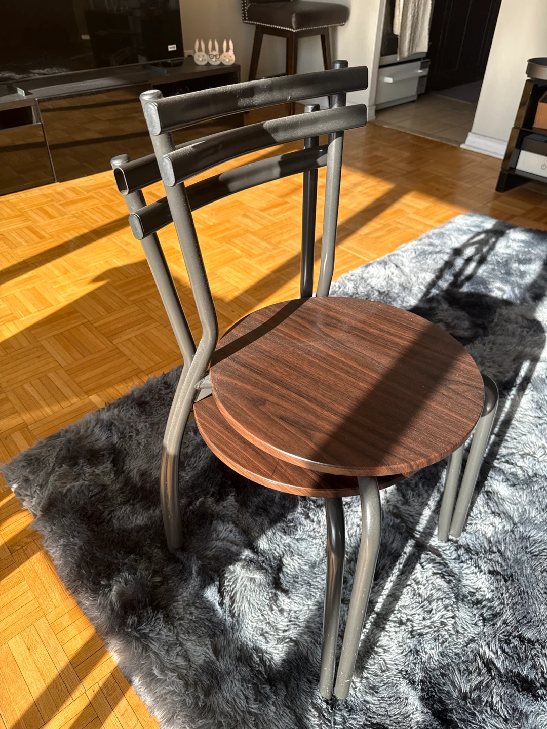 Round Wood Seat Metal Frame Chair ( pair of 2 ) - photo 3