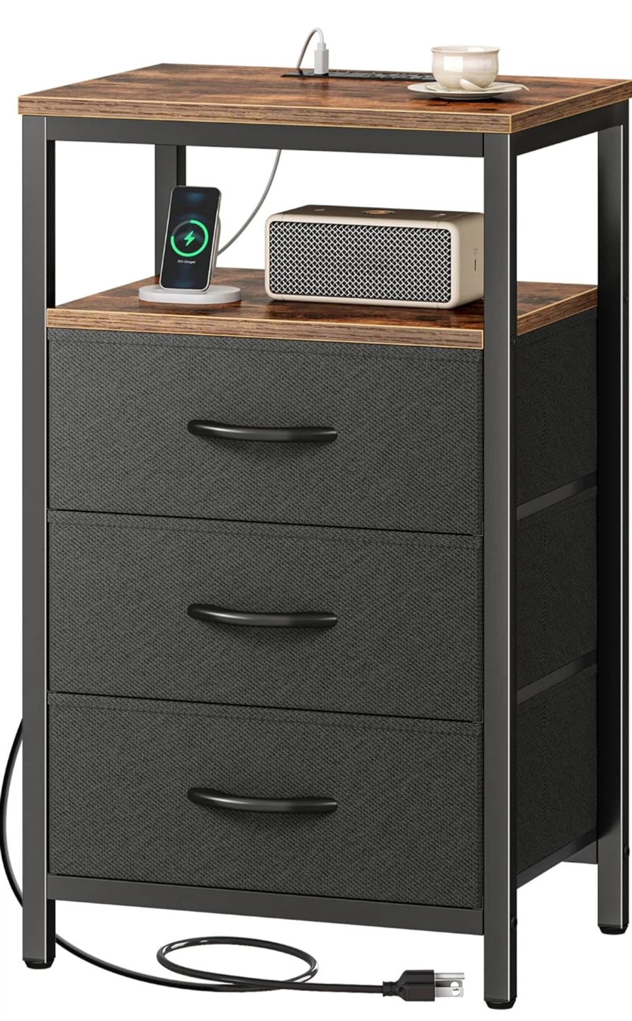 3-Drawer Nightstand with Charging Station - photo 2
