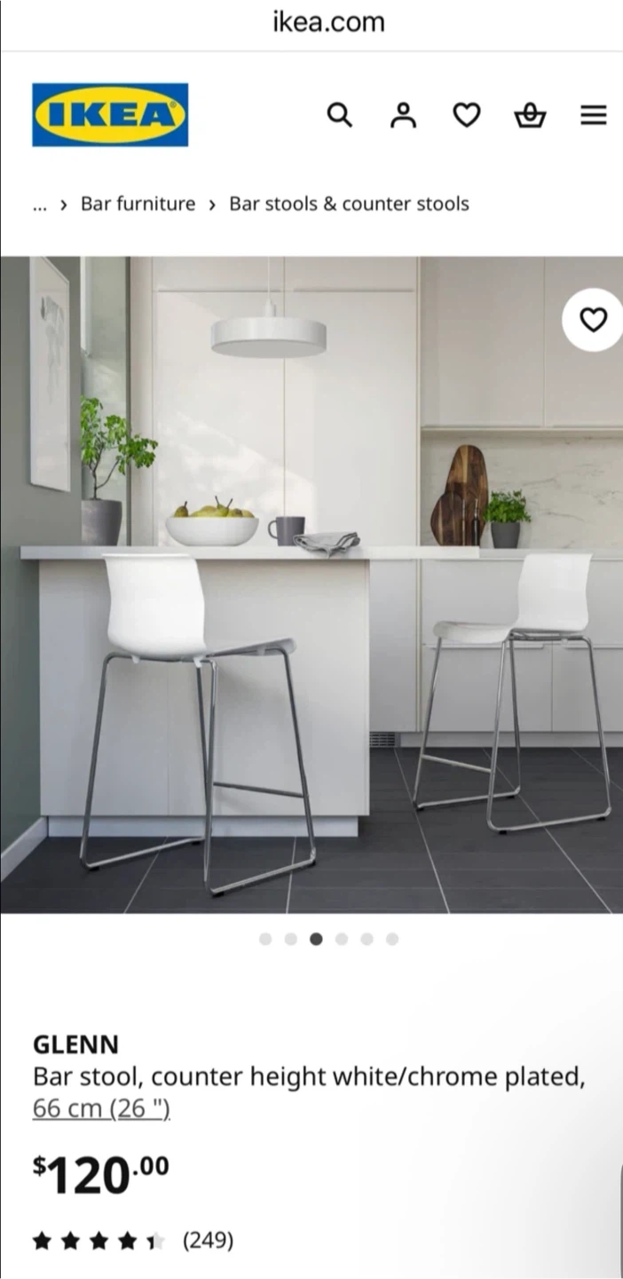 IKEA GLENN Bar Stool - White/Chrome Plated, 66 cm