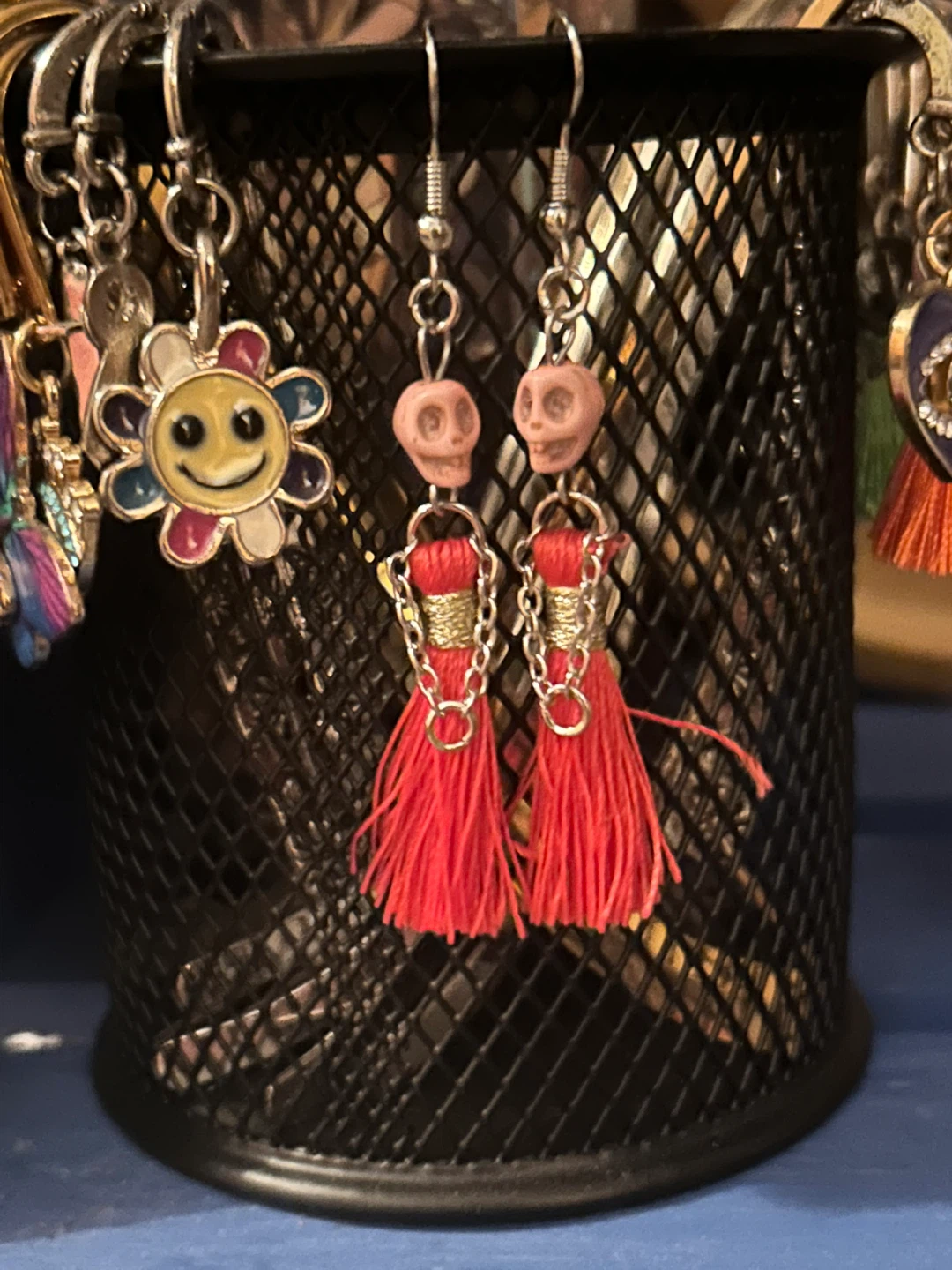 Skull and Tassel Earrings - Blue and Pink - photo 2