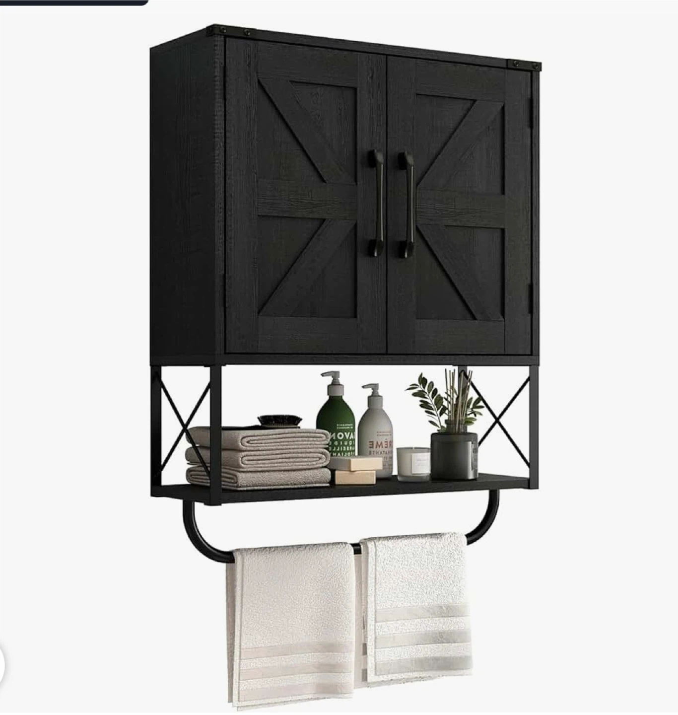 Black Barn Door Wall Cabinet with Towel Bar
