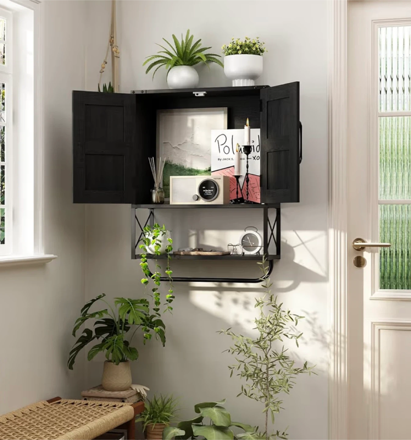 Black Barn Door Wall Cabinet with Towel Bar - photo 5