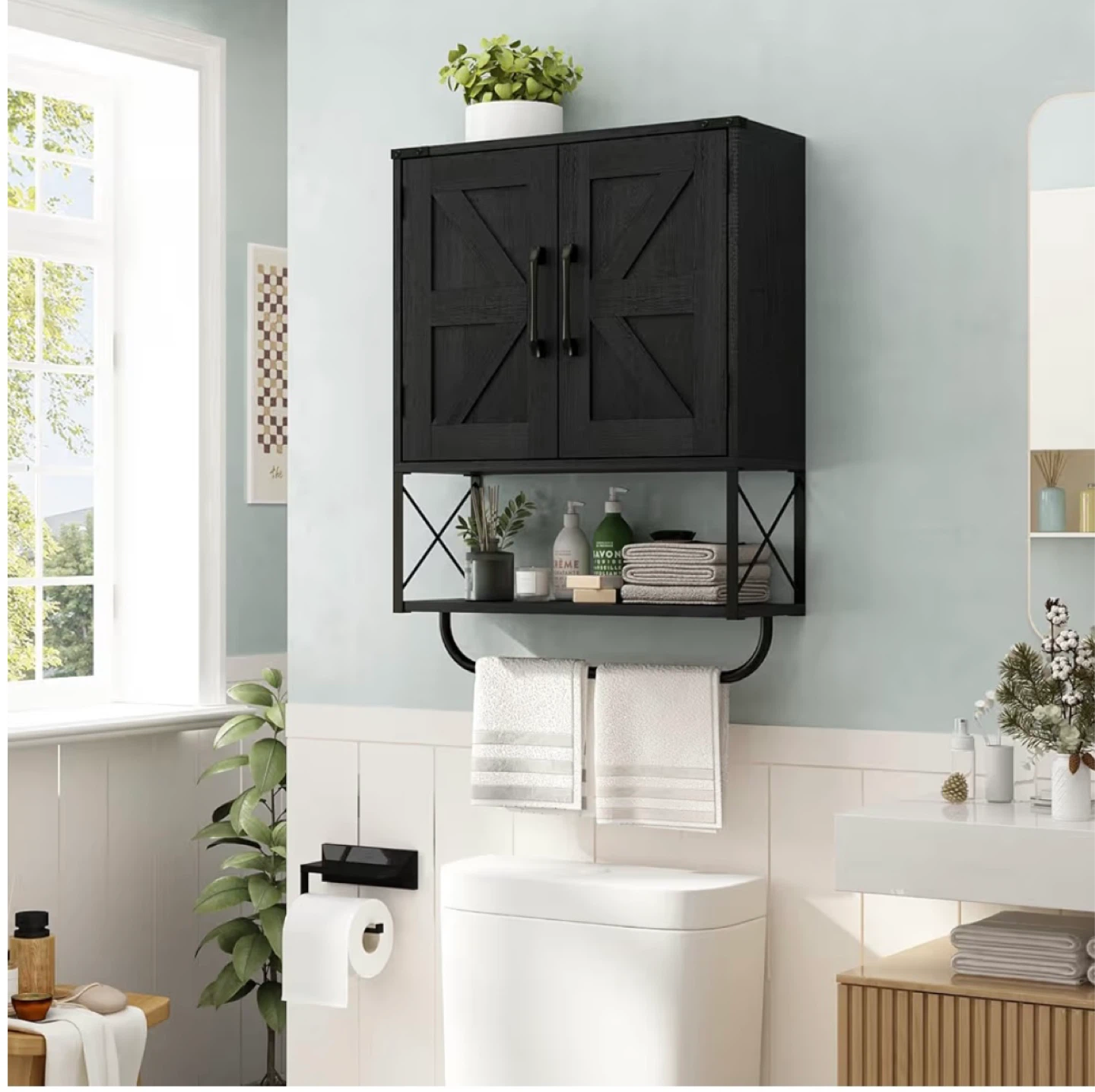Black Barn Door Wall Cabinet with Towel Bar - photo 4