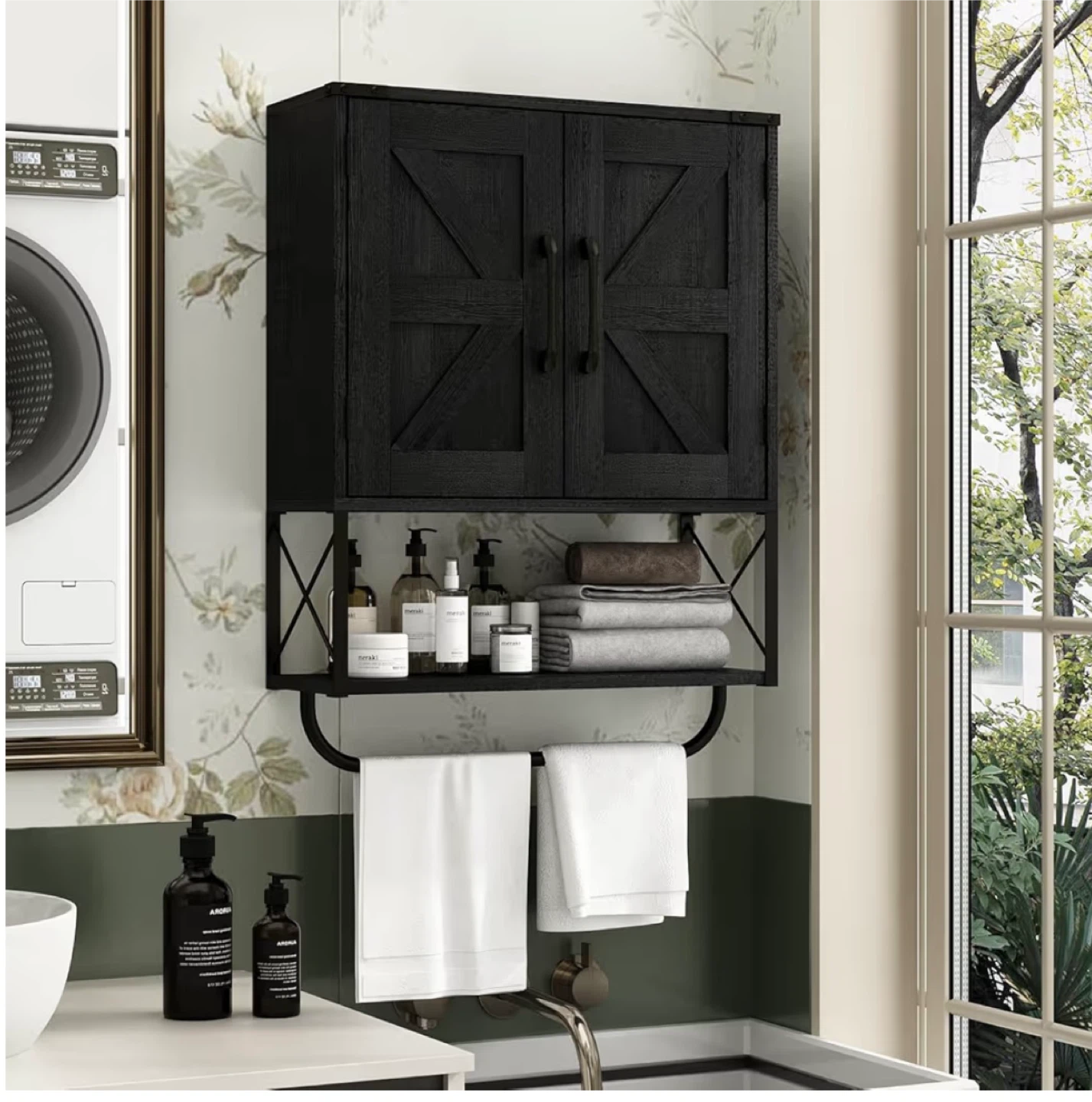 Black Barn Door Wall Cabinet with Towel Bar - photo 3