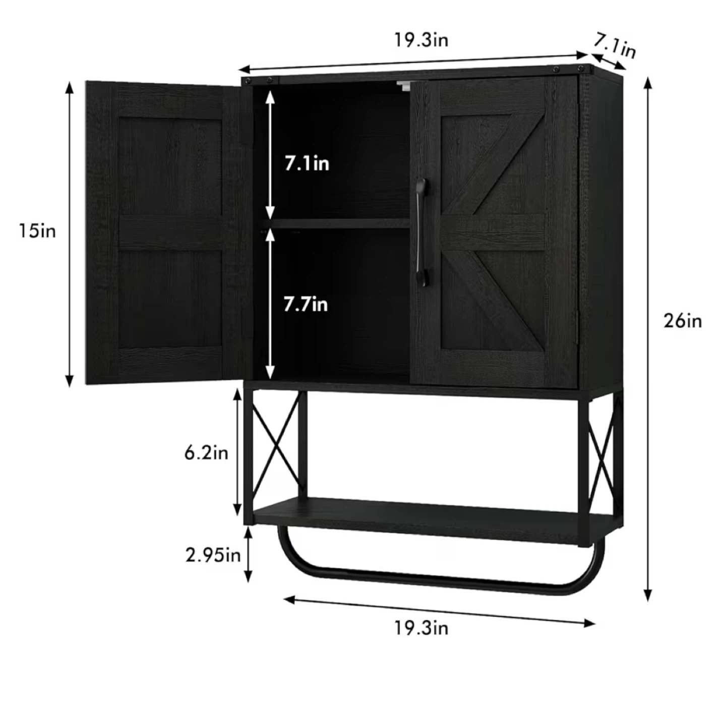 Black Barn Door Wall Cabinet with Towel Bar - photo 2