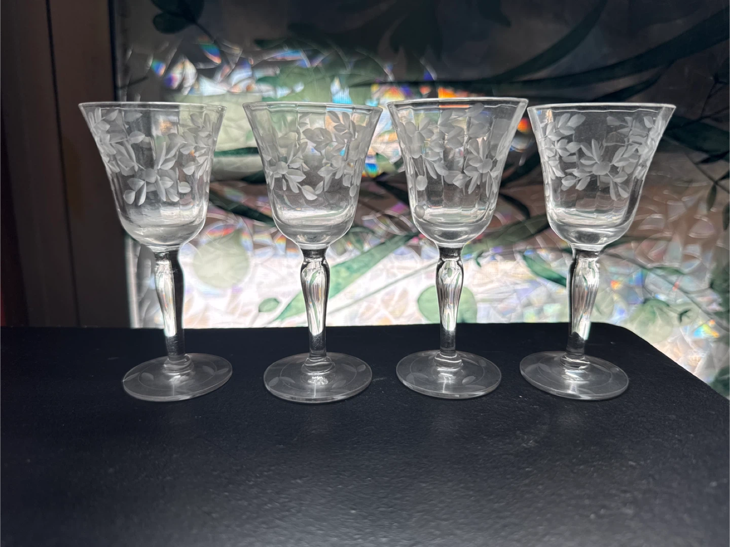 Set of 8 Etched Glass Cordial Glasses