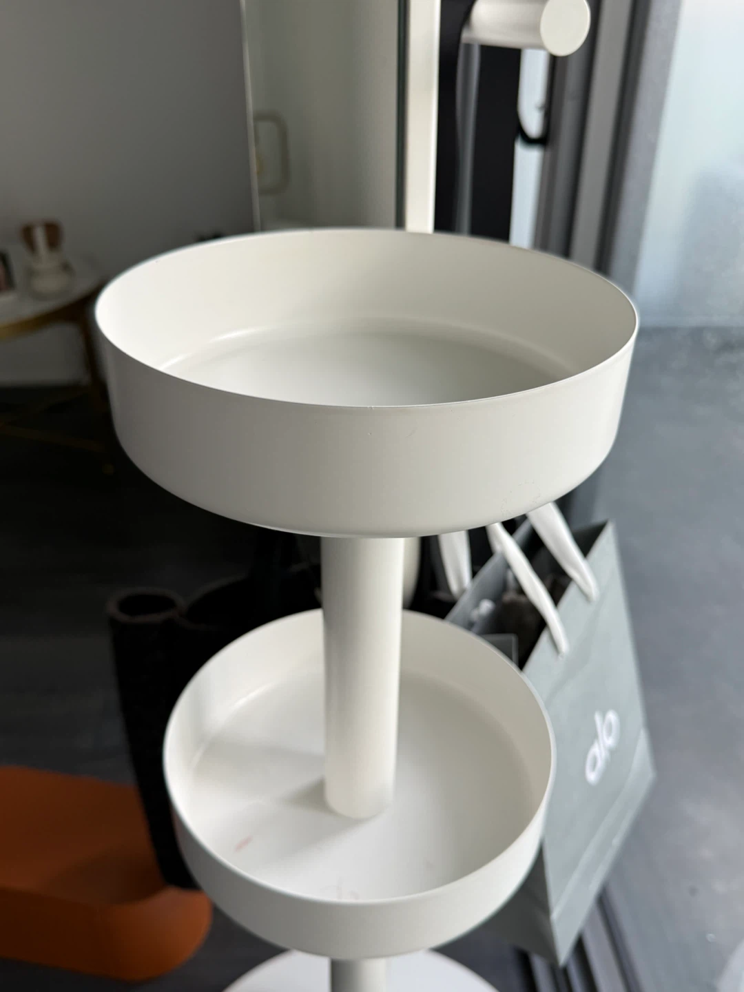 White Standing Mirror with Storage Shelves - photo 2