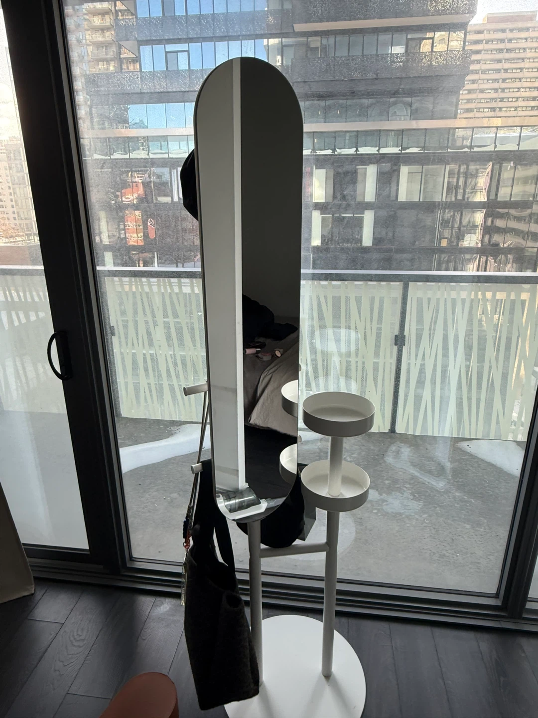 White Standing Mirror with Storage Shelves