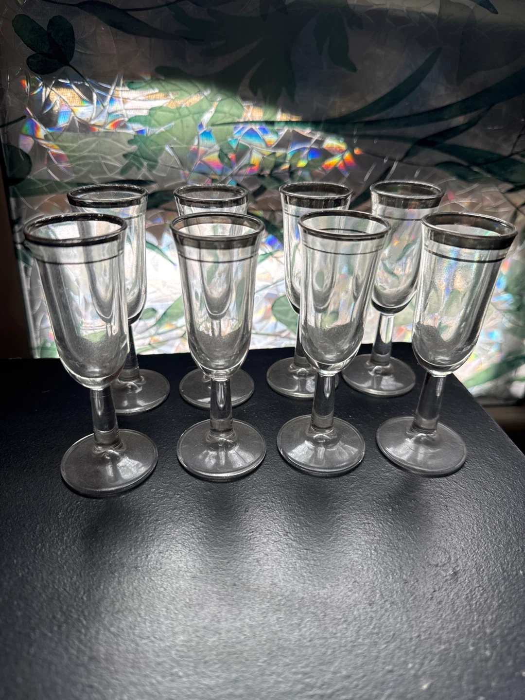 Set of 8 Vintage Shot Glasses with Silver Rim - photo 2