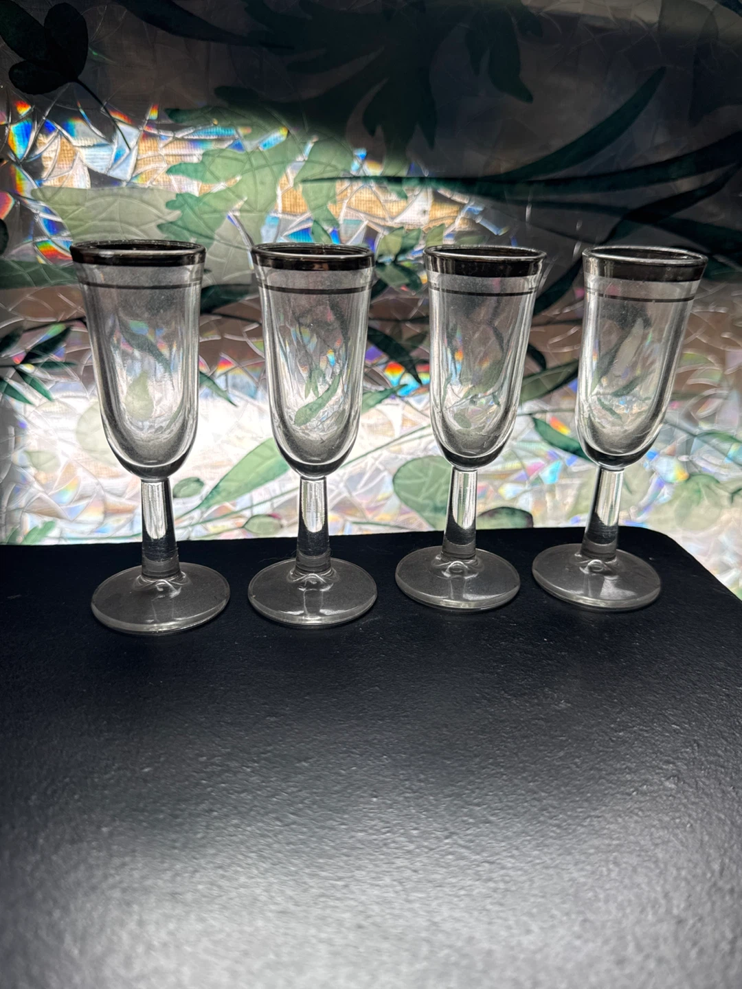 Set of 8 Vintage Shot Glasses with Silver Rim