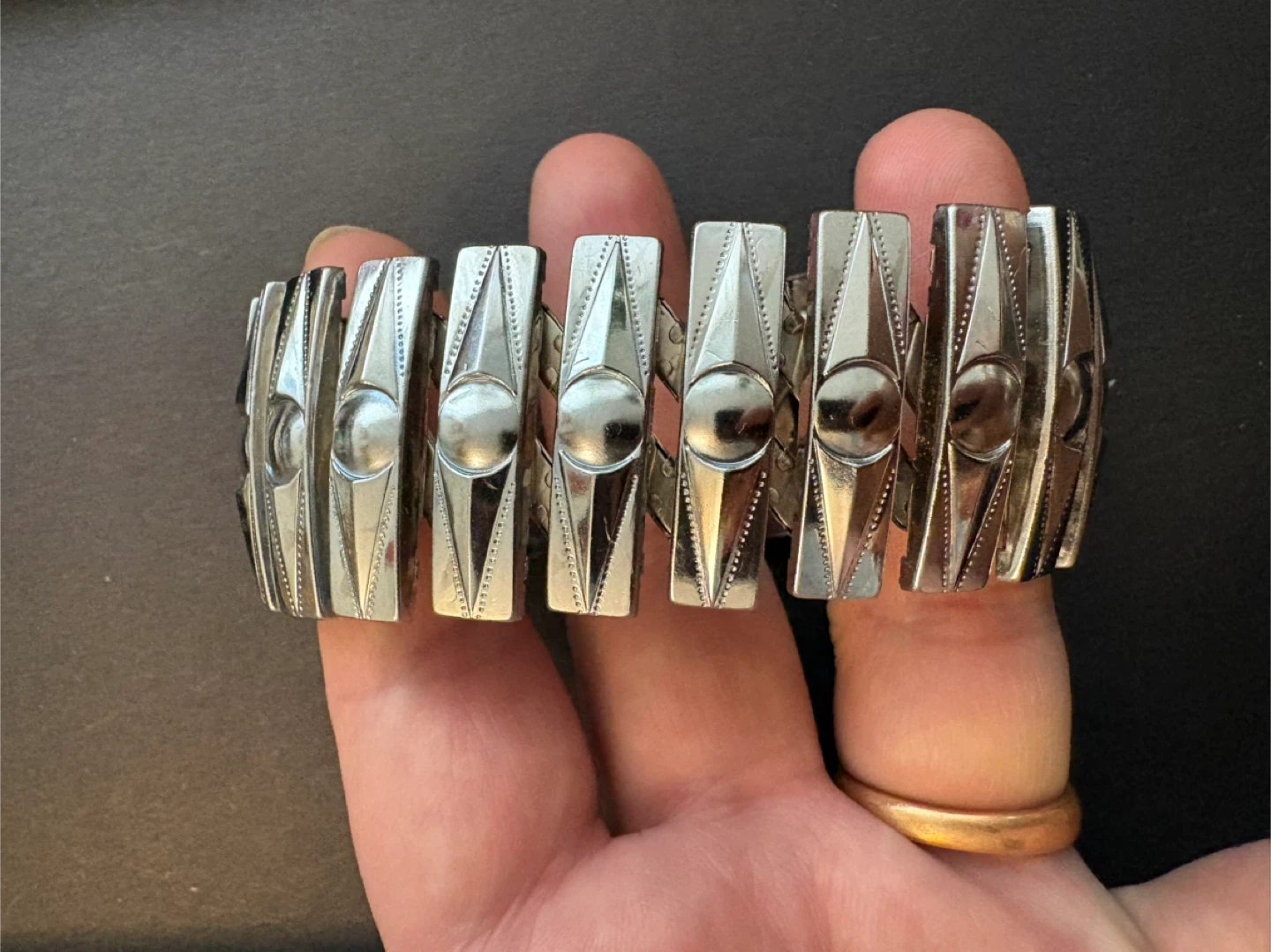 Vintage Hongkong Silver Tone Stretch Bracelet