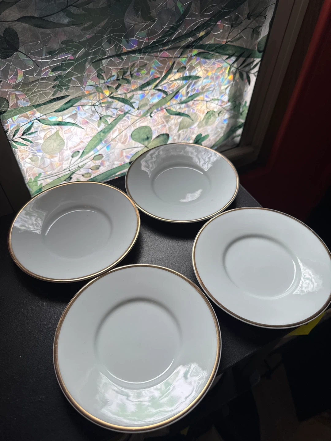 Set of 4 White Saucers with Gold Rim