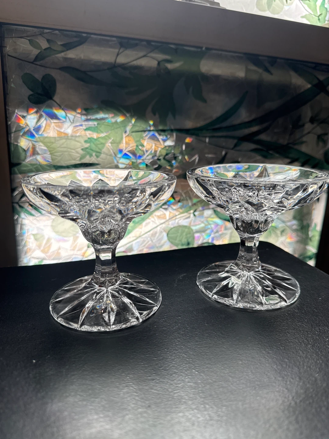 Set of 2 Clear Crystal Pedestal Candle Holders