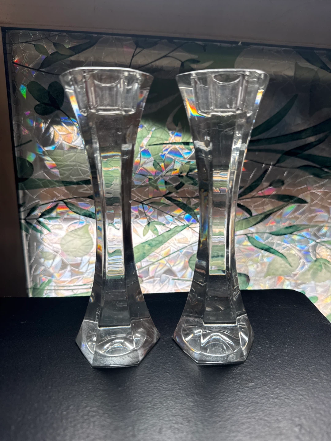 Set of 2 Clear Glass Taper Candle Holders