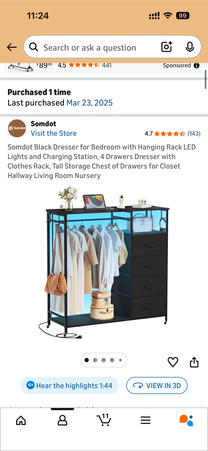 Somdot Black Dresser with Hanging Rack - photo 3