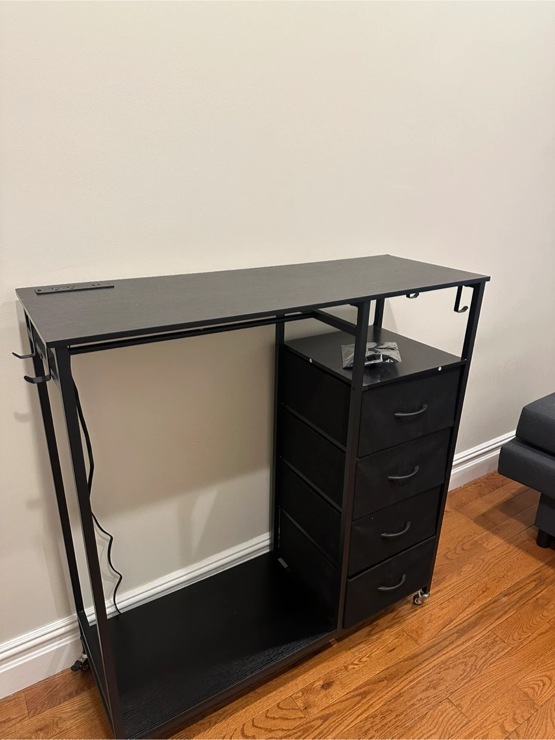 Somdot Black Dresser with Hanging Rack