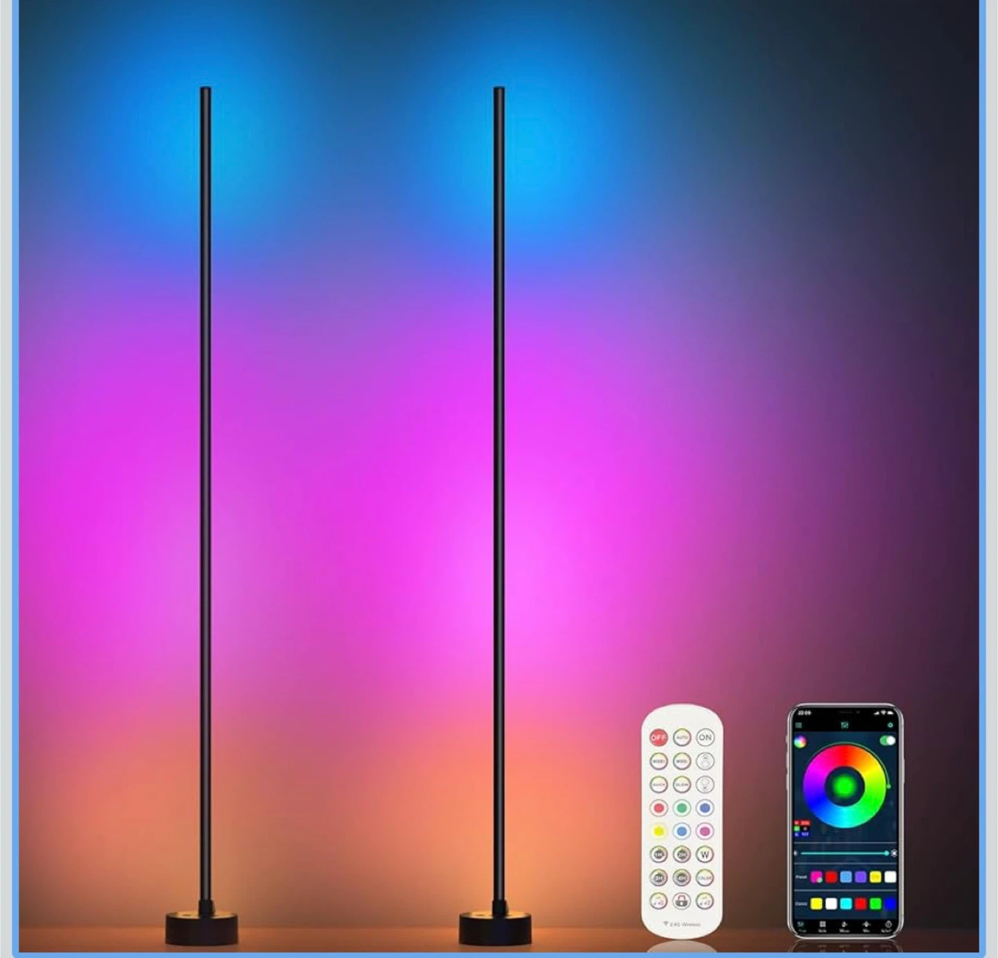 Set of 2 Modern RGB Floor Lamps with Remote and App Control