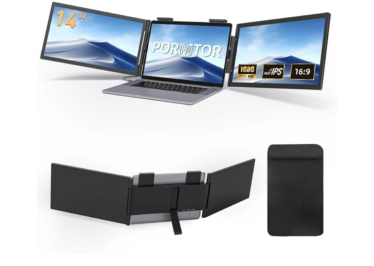 Pormtor 14" Triple Screen Laptop Monitor Extender