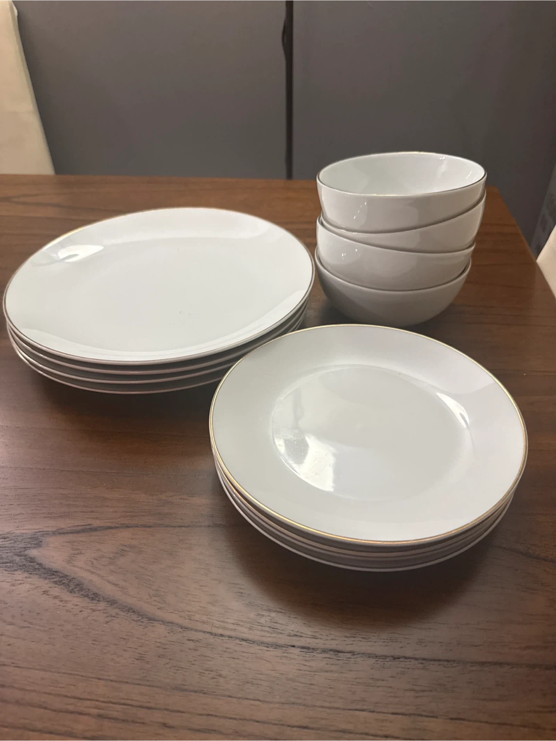 White and Gold Trim Dinner Plates and Bowls Set - photo 3