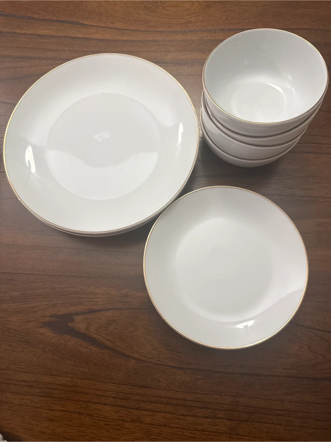 White and Gold Trim Dinner Plates and Bowls Set - photo 4