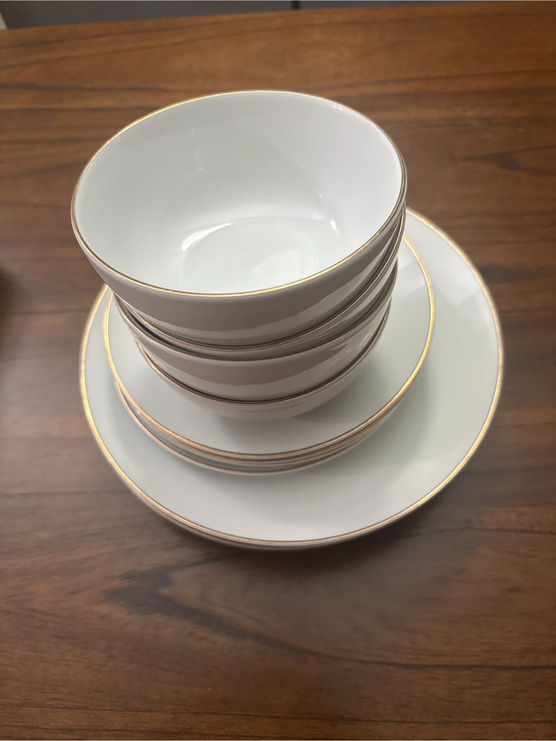 White and Gold Trim Dinner Plates and Bowls Set - photo 2
