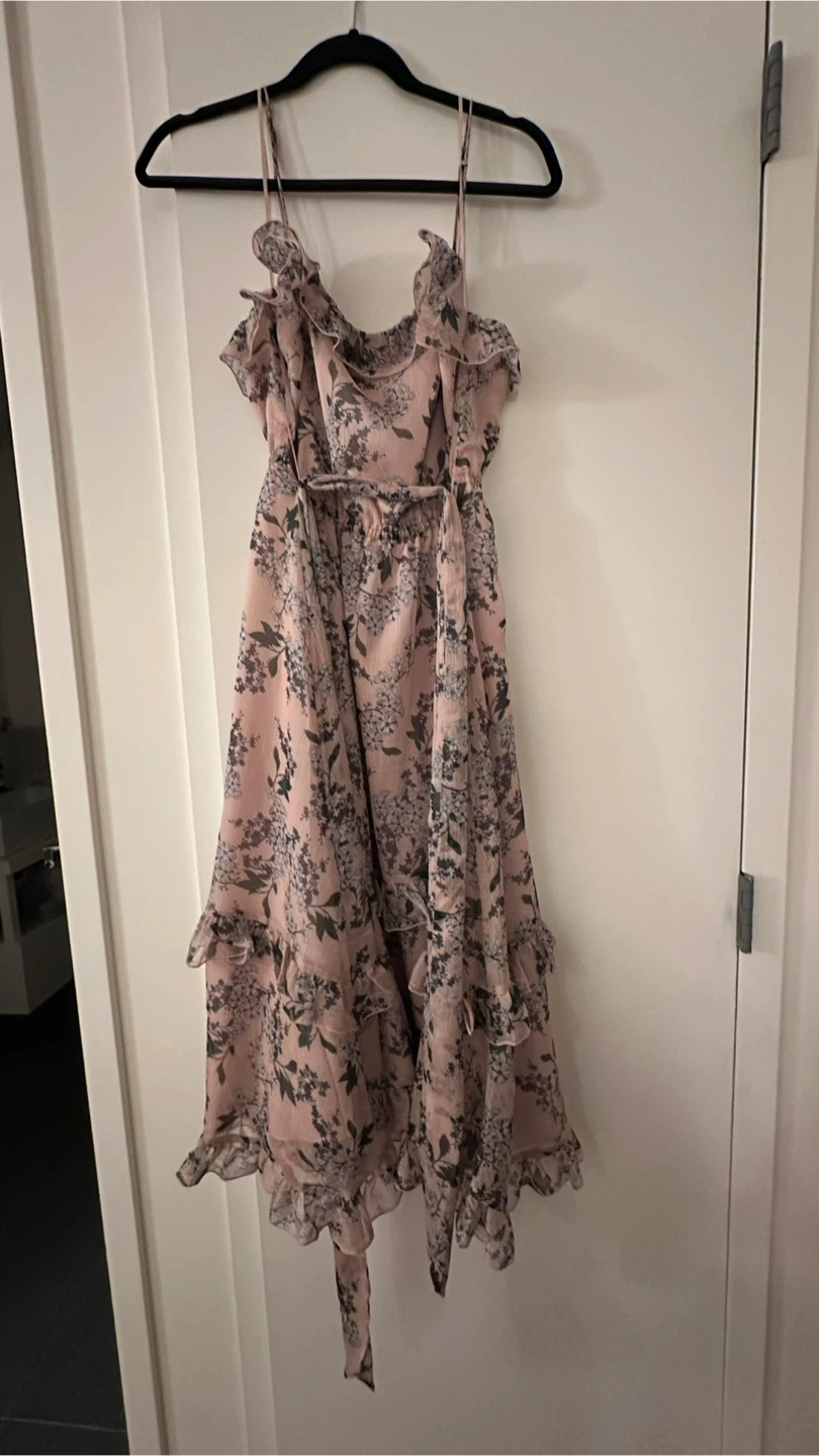 Keepsake Ruffled Floral Midi Dress - Blush (Medium) 🏆