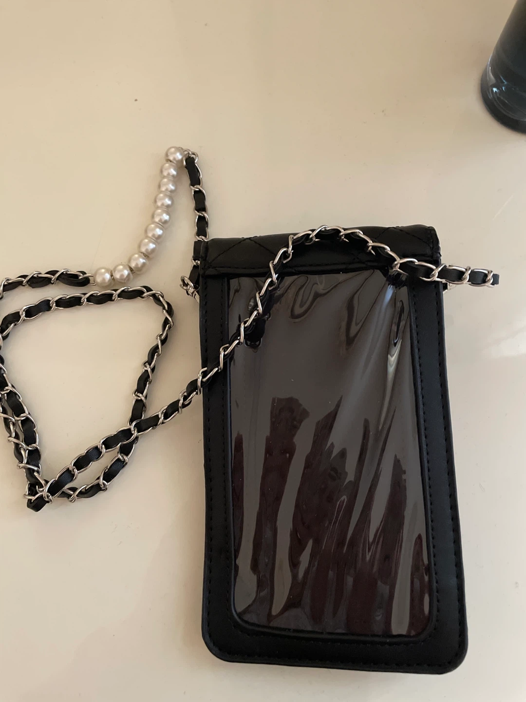 Bagley Misha’s Black Quilted Phone Bag with Pearl & Chain Strap - photo 2
