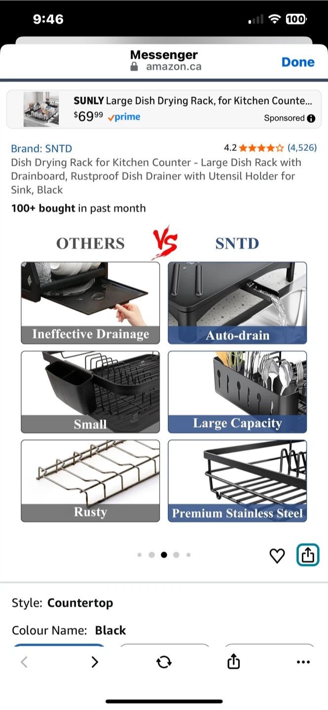 SNTD Large Dish Drying Rack with Utensil Holder - Black - photo 4