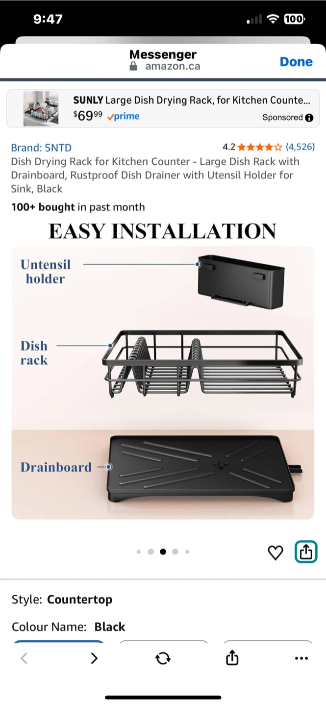 SNTD Large Dish Drying Rack with Utensil Holder - Black - photo 2