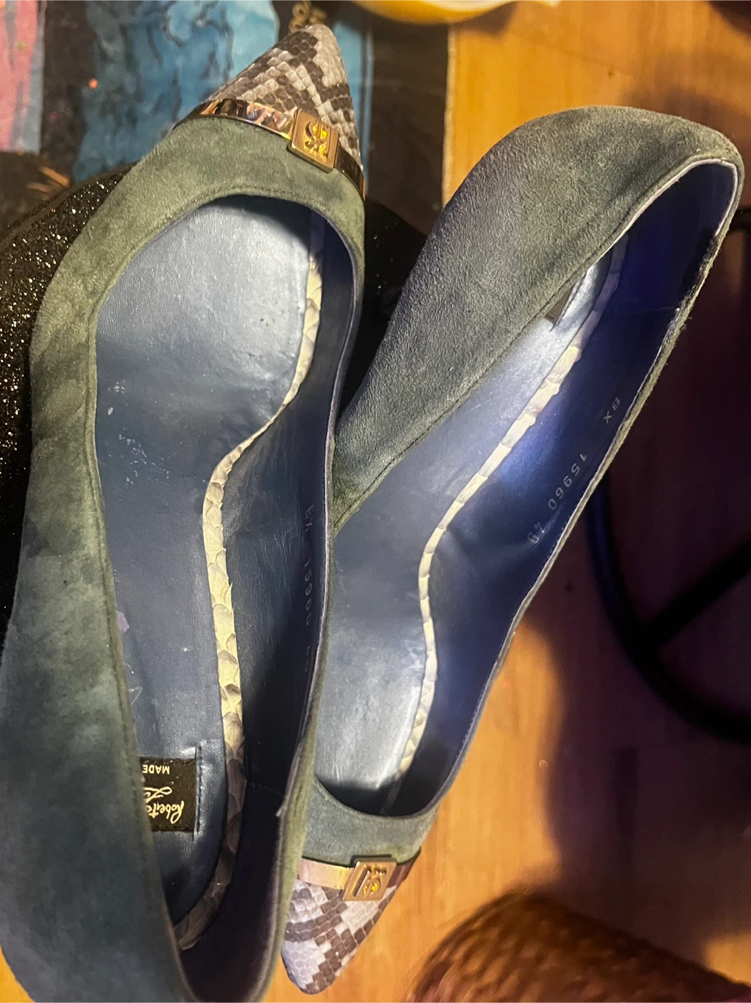 Roberta Botticelli Suede & Snakeskin Heels