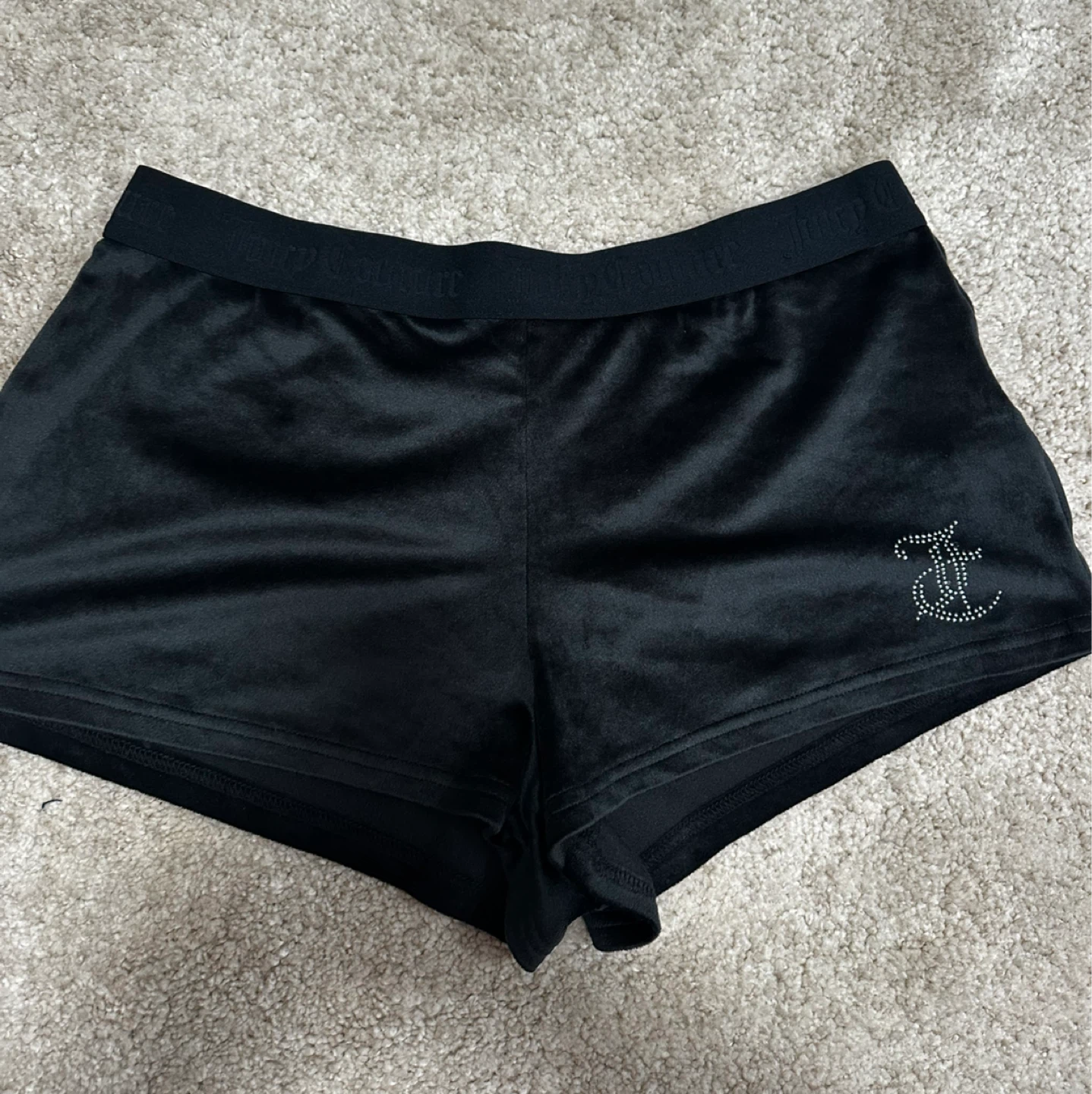 Juicy Couture Black Velour Shorts with Rhinestone Logo
