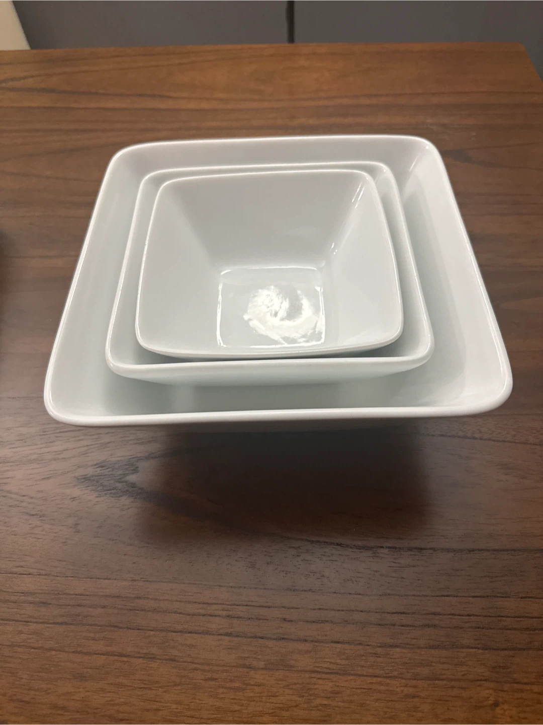 Set of 3 White Square Serving Bowls